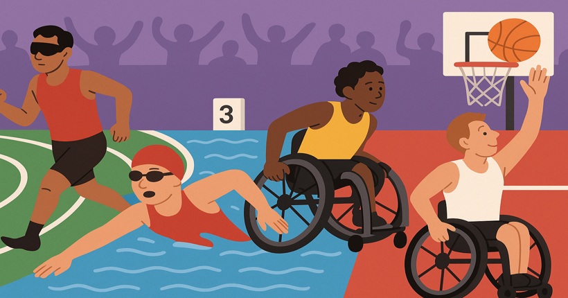 Dibujo de personas con discapacidad haciendo deporte