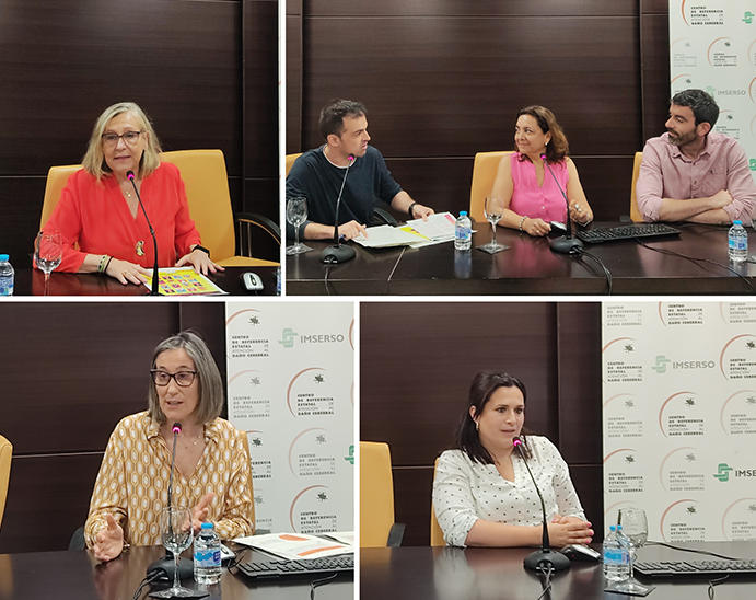 Collage con varias fotos: arriba a la izquierda Inmaculada Gómez Pastor. Arriba a la derecha Miguel Moreno presentando a Edith Pérez y Miguel Pérez. Abajo a la izquierda Cristina Manteca. Abajo a la derecha Ana Roldán. Varias fotos de la jornada.